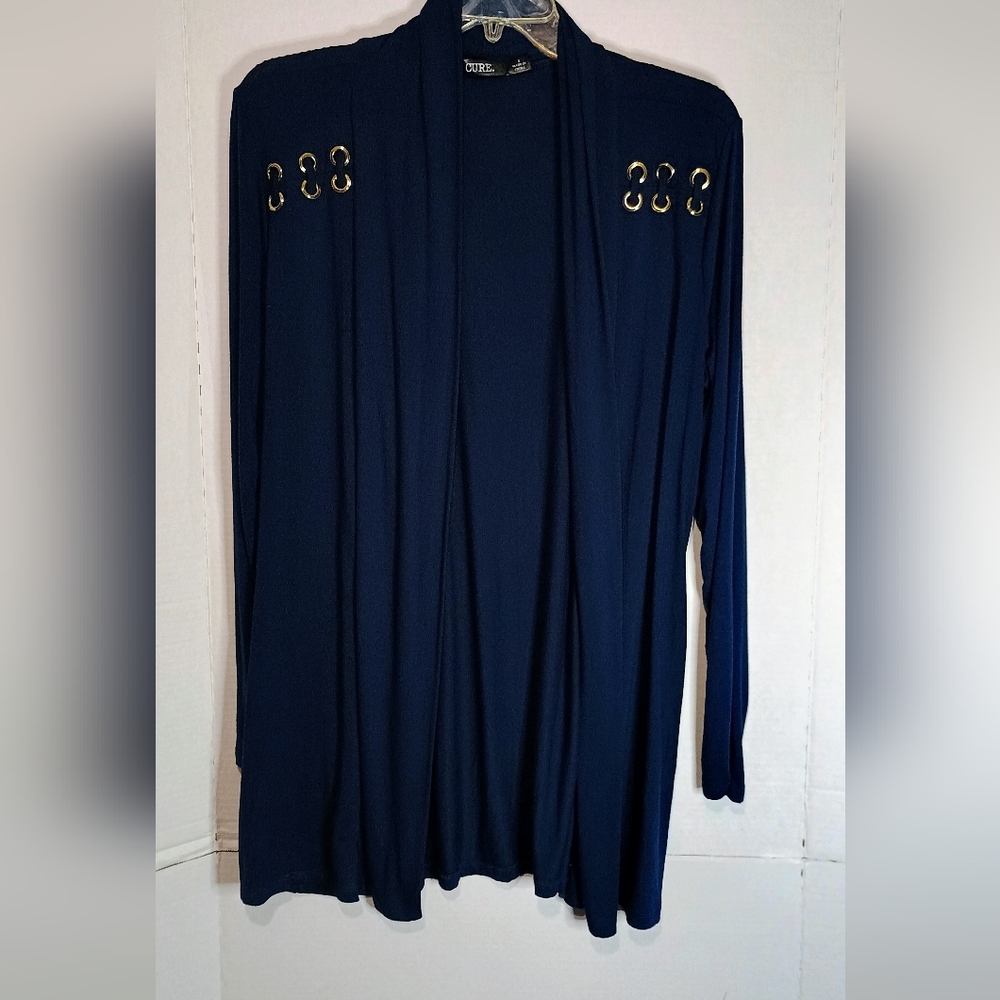 Cure Elegant Navy Open-Front Sweater Size Small